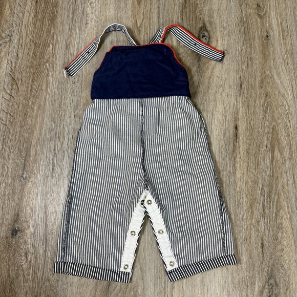 Vintage Health Tex Overalls Kids 12 Mo Train Blue Striped Golden Puppy 80s USA - Picture 6 of 11